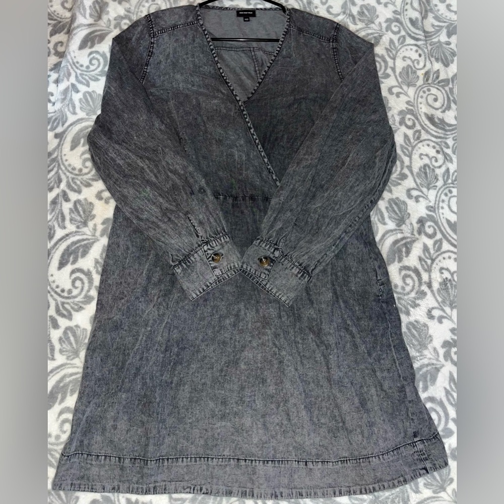 Who What Wear Womens Acid Wash Dress Size XXL Button Front and Side Pockets.